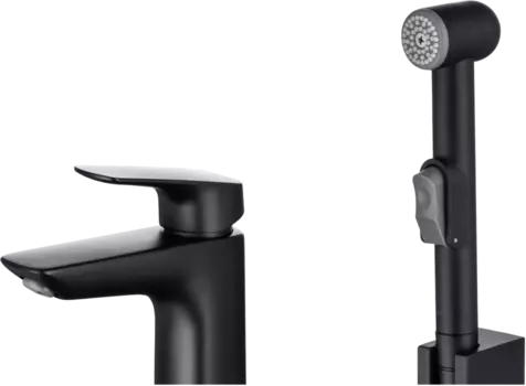 Смеситель для раковины Акватек Вега AQ1012MB с гигиеническим душем, матовый черный