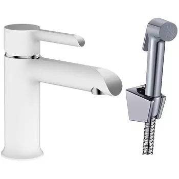 Смеситель для раковины Haiba HB12805-8, с гигиеническим душем, белый/хром