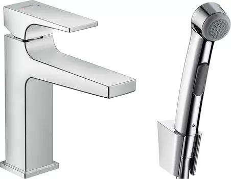 Смеситель Hansgrohe Metropol 32522000 для раковины с гигиеническим душем, с донным клапаном Push-Open