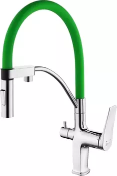 Смеситель Lemark Comfort LM3074C-Green для кухонной мойки, хром/зеленый