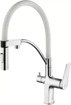 Смеситель Lemark Comfort LM3074C-White для кухонной мойки, хром/белый