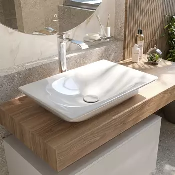 Столешница с раковиной Duravit 120, дуб французский, без отверстий, с раковиной Duravit Viu, 60, белая