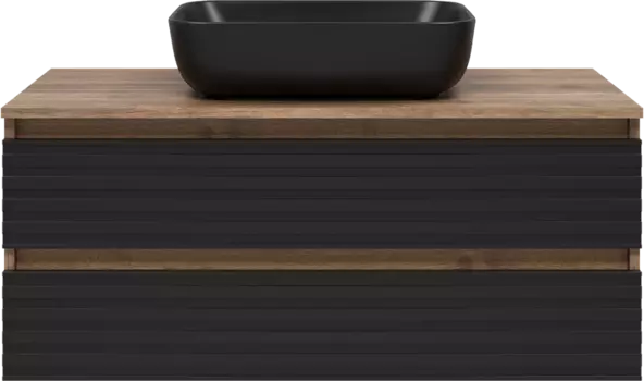 Тумба для комплекта Brevita Dakota 100 подвесная, дуб галифакс олово, черный кварц DAK-09100-19/02-2Я