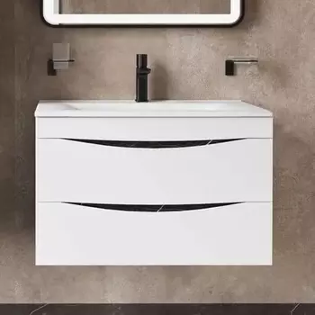 Тумба для комплекта Iddis Cloud 80 подвесная, белая, черный мрамор CLO80B0i95