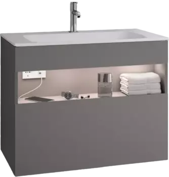 Тумба для комплекта Keuco Stageline 32862 80 см, с подсветкой, розеткой и точкой зарядки USB и USB-C, инокс матовый 32862290100