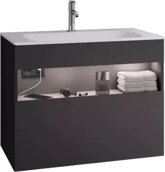 Тумба для комплекта Keuco Stageline 32862 80 см, с подсветкой, розеткой и точкой зарядки USB и USB-C, вулканит 32862970100