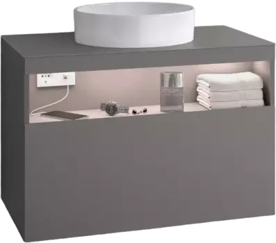 Тумба для комплекта Keuco Stageline 32863 80 см, с подсветкой, розеткой и точкой зарядки USB и USB-C, инокс матовый 32863290100
