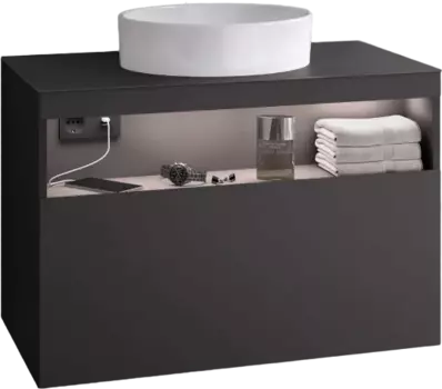 Тумба для комплекта Keuco Stageline 32863 80 см, с подсветкой, розеткой и точкой зарядки USB и USB-C, вулканит 32863970100