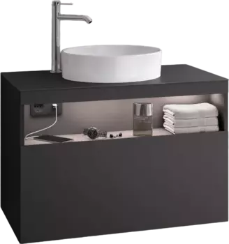 Тумба для комплекта Keuco Stageline 32864 80 см, с подсветкой, розеткой и точкой зарядки USB и USB-C, вулканит 32864970100
