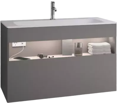 Тумба для комплекта Keuco Stageline 32872 100 см, с подсветкой, розеткой и точкой зарядки USB и USB-C, инокс матовый 32872290100