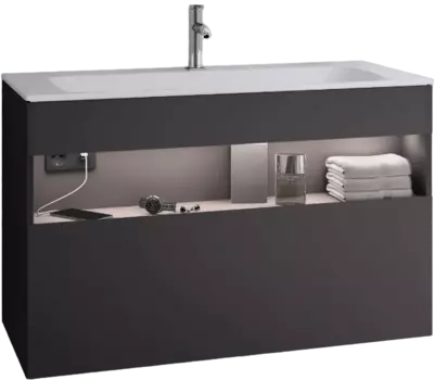 Тумба для комплекта Keuco Stageline 32872 100 см, с подсветкой, розеткой и точкой зарядки USB и USB-C, вулканит 32872970100