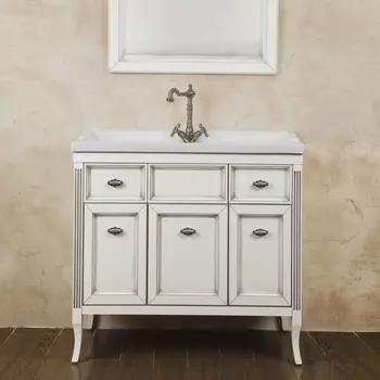 Тумба для комплекта La Beaute Classic Vivien 90 белый с патиной, фурнитура серебро BVI90.LBP.CR