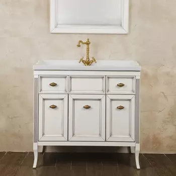 Тумба для комплекта La Beaute Classic Vivien 90 белый с патиной, фурнитура бронза BVI90.LBP.BR