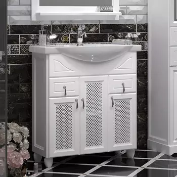 Тумба для комплекта Opadiris Тибет 75 с декоративной решеткой, белая матовая 00-00002840