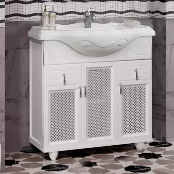 Тумба для комплекта Opadiris Тибет 85 с декоративной решеткой, белая матовая 00-00002849