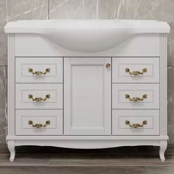 Тумба для комплекта ValenHouse Эллина 105 белая, 6 ящиков, 1 дверца, ручки золото E2105_ТБЗ