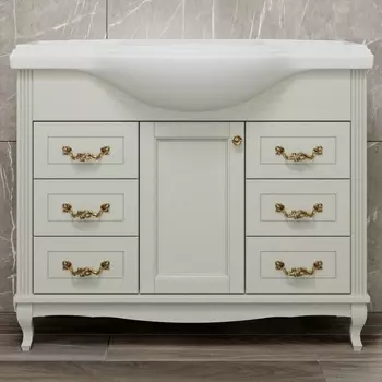Тумба для комплекта ValenHouse Эллина 105 слоновая кость, 6 ящиков, 1 дверца, ручки золото E2105_ТСЗ
