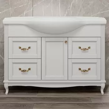 Тумба для комплекта ValenHouse Эллина 120 белая, 4 ящика, 1 дверца, ручки бронза E2120_ТББ