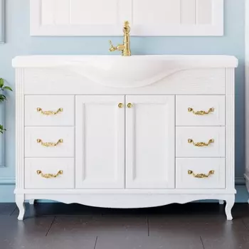 Тумба для комплекта ValenHouse Эллина 120 белая, фурнитура золото E120_ТБЗ