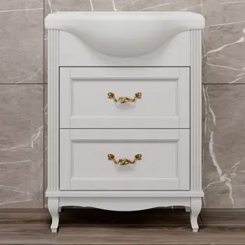 Тумба для комплекта ValenHouse Эллина 65 белая, 2 ящика, ручки золото E265_ТБЗ