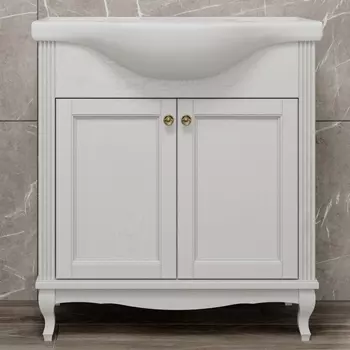Тумба для комплекта ValenHouse Эллина 80 белая, 2 дверцы, ручки бронза E280_ТББ