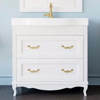 Тумба для комплекта ValenHouse Лиора 90 белая, фурнитура золото L90_ТБЗ