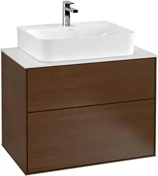 Тумба для комплекта Villeroy & Boch Finion 80 walnut veneer, glass white matt, с настенным освещением G09100GN