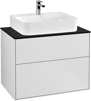 Тумба для комплекта Villeroy & Boch Finion 80 white matt lacquer, glass black matt, с настенным освещением G09200MT