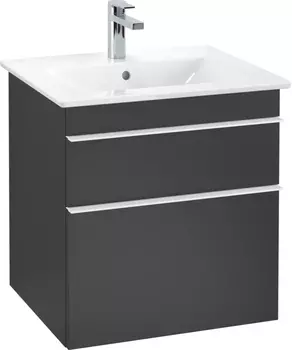 Тумба для комплекта Villeroy & Boch Venticello 55 black matt lacquer, с белыми ручками A92302PD
