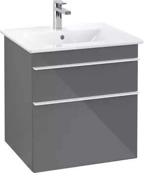 Тумба для комплекта Villeroy & Boch Venticello 55 glossy grey, с белыми ручками A92302FP
