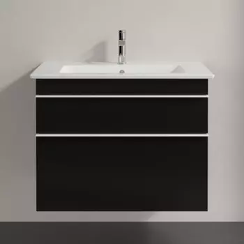 Тумба для комплекта Villeroy & Boch Venticello 80 black matt lacquer, с белыми ручками A92502PD