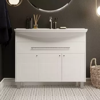 Тумба с раковиной 1MarKa Lina classic new 105 белый глянец, с дверками и ящиком