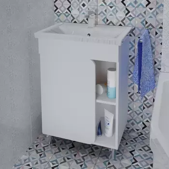 Тумба с раковиной 1MarKa Nuvo 60Н напольная, белый глянец