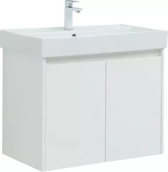 Тумба с раковиной Aquanet Nova Lite 75 белый глянец, с дверками