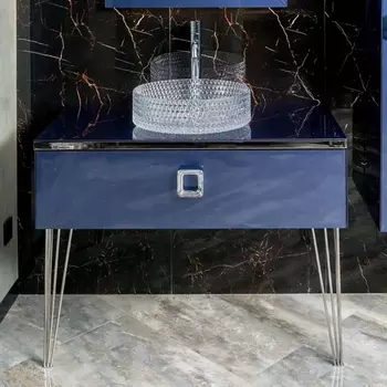 Тумба с раковиной Armadi Art Lucido 100 насыщенный синий, раковина 817, ножки хром