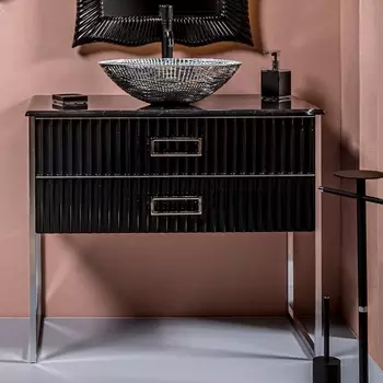 Тумба с раковиной Armadi Art Monaco 100 столешницей из мрамора черная, хром