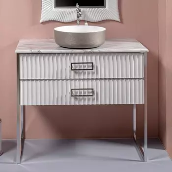 Тумба с раковиной Armadi Art Monaco 100 столешницей из мрамора белая, хром