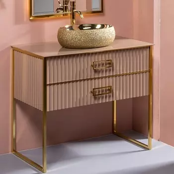 Тумба с раковиной Armadi Art Monaco 100 со столешницей капучино, золото