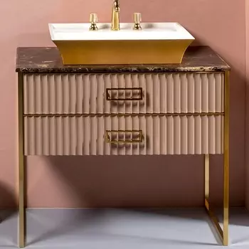 Тумба с раковиной Armadi Art Monaco 100 столешницей из мрамора капучино, золото, прямоугольная раковина