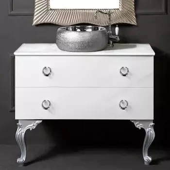 Тумба с раковиной Armadi Art NeoArt 100 белая с ручками Drop хром, с ножками