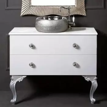 Тумба с раковиной Armadi Art NeoArt 100 белая с ручками Flora хром, с ножками