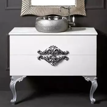 Тумба с раковиной Armadi Art NeoArt 100 белая с ручками серебро, с ножками