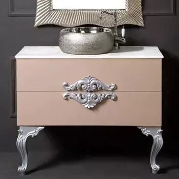 Тумба с раковиной Armadi Art NeoArt 100 капучино с ручками серебро, с ножками