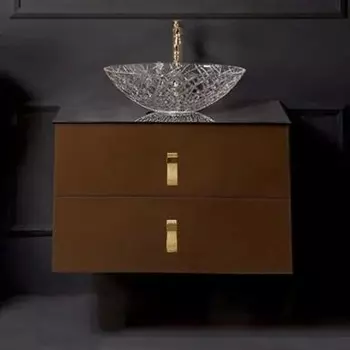 Тумба с раковиной Armadi Art NeoArt 80 шоколад с ручками Glaze золото