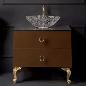 Тумба с раковиной Armadi Art NeoArt 80, шоколад с ручками Drop золото, с ножками