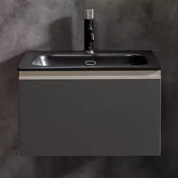 Тумба с раковиной Armadi Art Vallessi 60 антрацит матовая, с черной раковиной