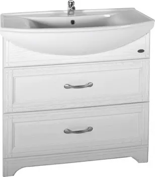 Тумба с раковиной ASB-Woodline Берта 85 белая, патина серебро