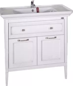 Тумба с раковиной ASB-Woodline Гранда 85 белая, патина серебро