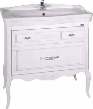 Тумба с раковиной ASB-Woodline Модерн 85 белая, патина серебро