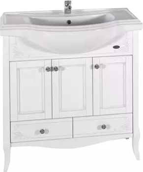 Тумба с раковиной ASB-Woodline Салерно 80 белая, патина серебро